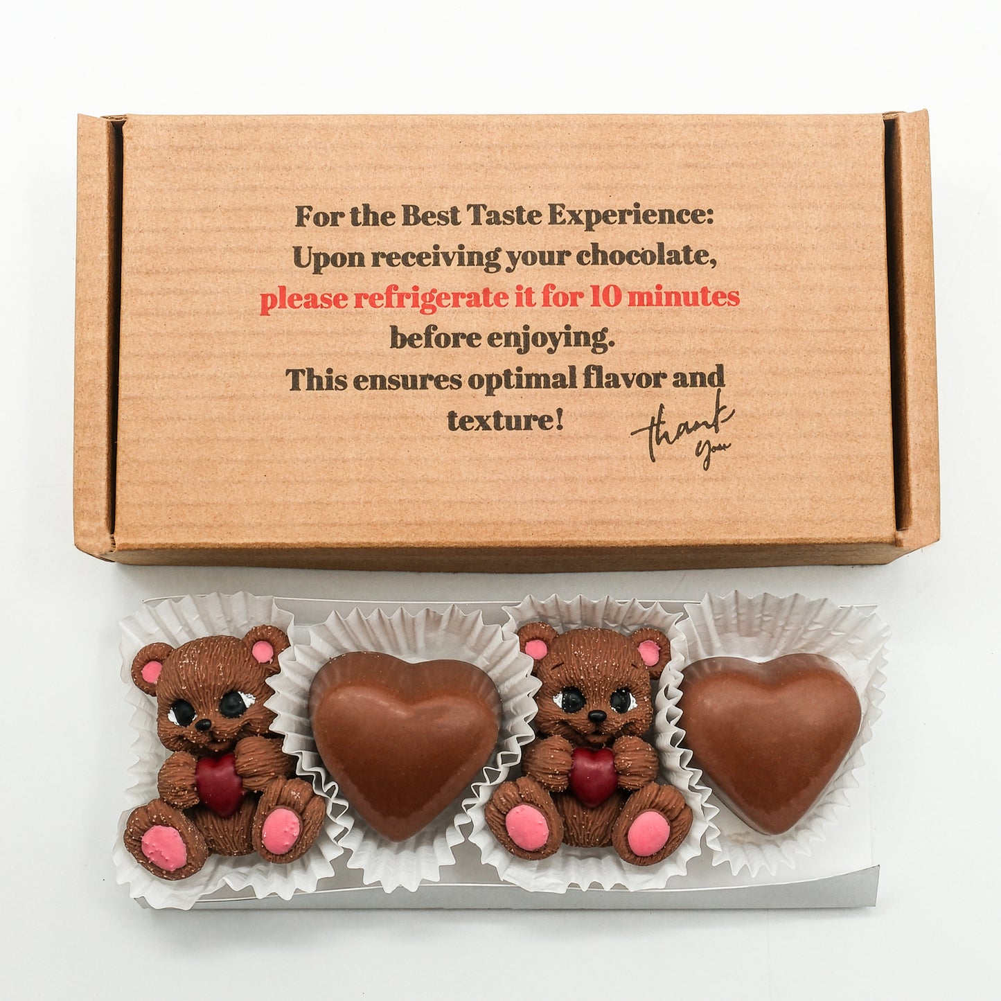 Luxury Belgian Chocolate Gift Box - Hazelnut Cream Filled Bear & Hearts (4 Pcs)